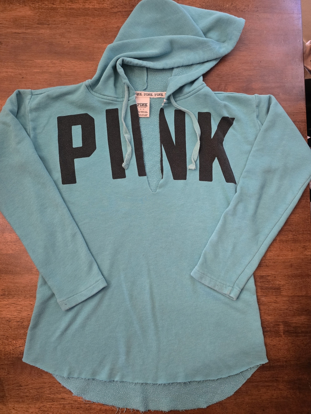 PINK Victoria's Secret Oversized  Teal Pullover Hoodie with Black Logo